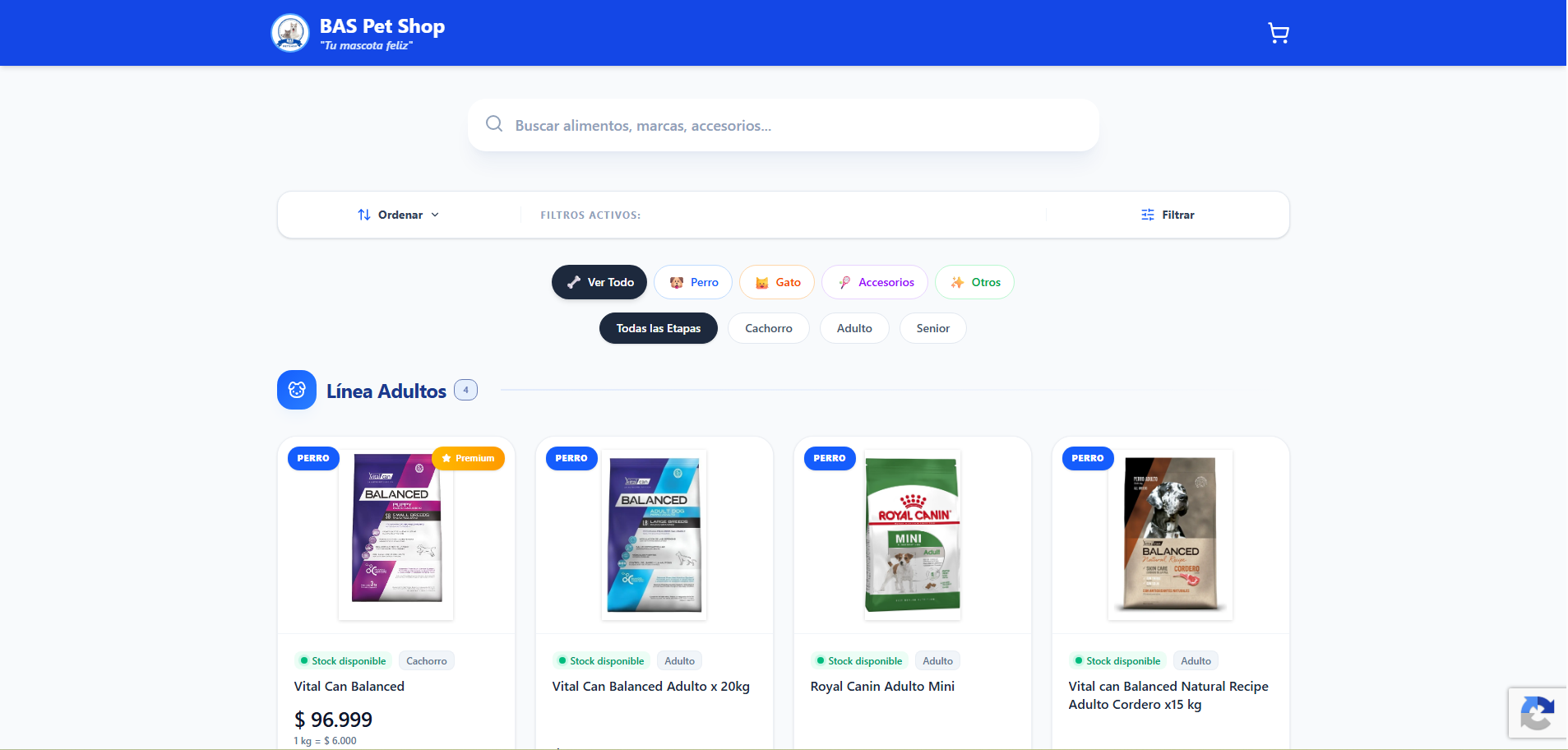 Tienda online de alimentos para animales